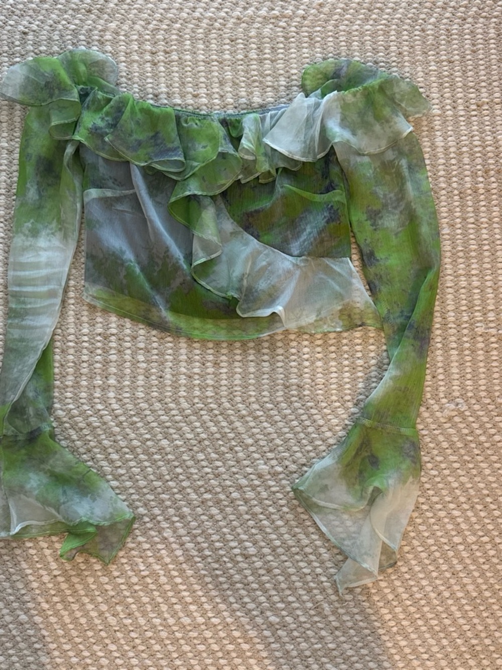 Green Ruffled Off-Shoulder Blouse